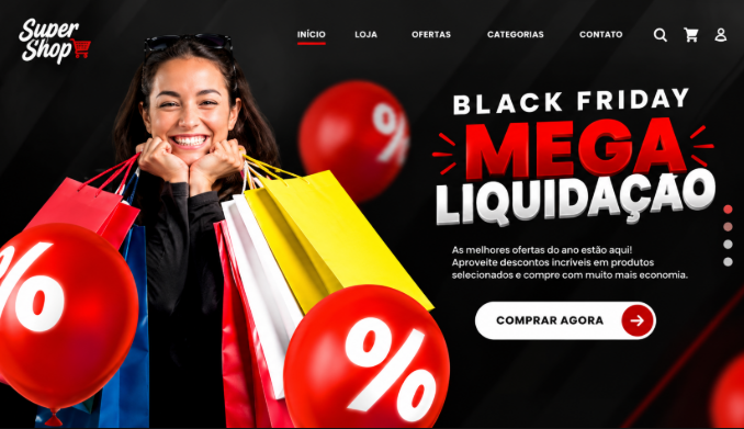 Página de vendas de Black Friday da Super Shop com chamada para comprar agora